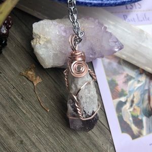 Wire Wrapped Amethyst Elestial Point Crystal Necklace